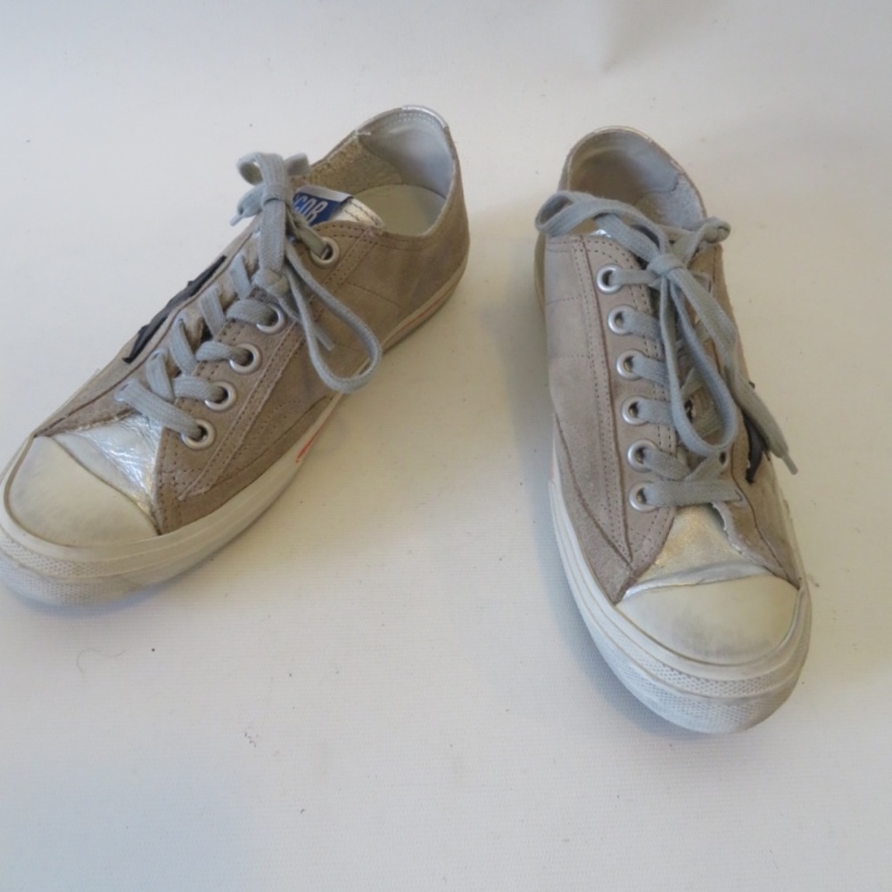 Golden Goose Beige and Silver Sneakers
